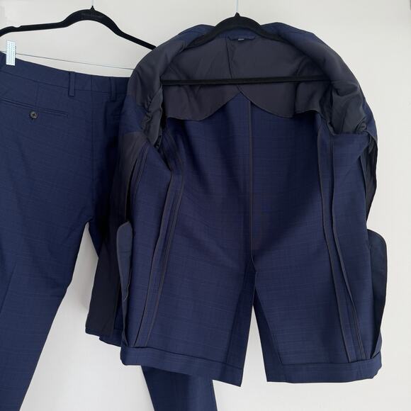 Bonobos Suit Men 40R Navy Plaid Italian Wool Slim Fit Tollegno 1900 Pants 32x30 - Picture 4 of 16